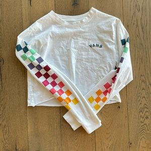 Vans White Tee with Multicolor Checkered Sleeves